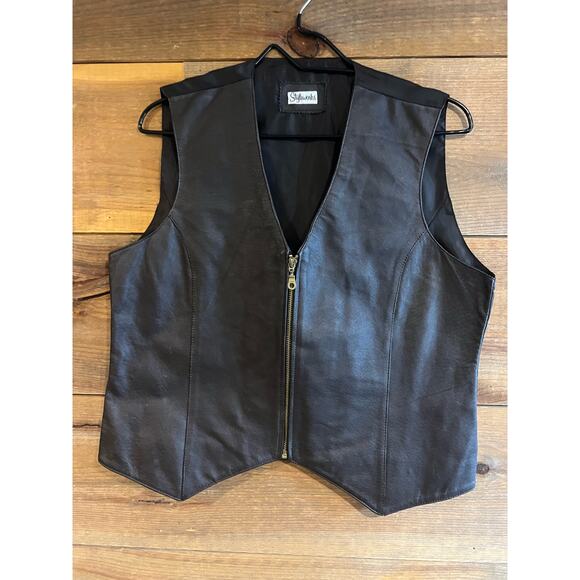 Vintage Styleworks Womans Leather Zip Up Vest Brown Genuine Leather Size‎ L - Picture 1 of 7